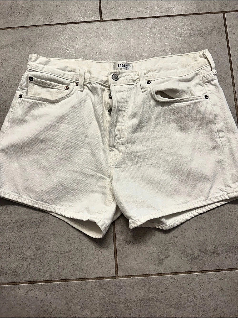 AGOLDE Parker Long (loose vintage short) Short Women's Denim Shorts in White Siz
